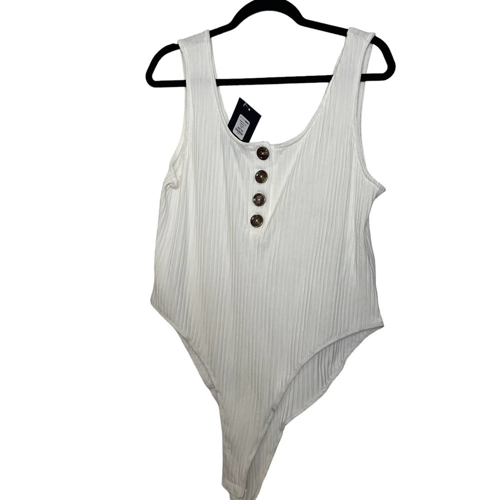 New Fashion Nova Button Down White Ribbed Bodysuit Size 3X - Picture 1 of 8